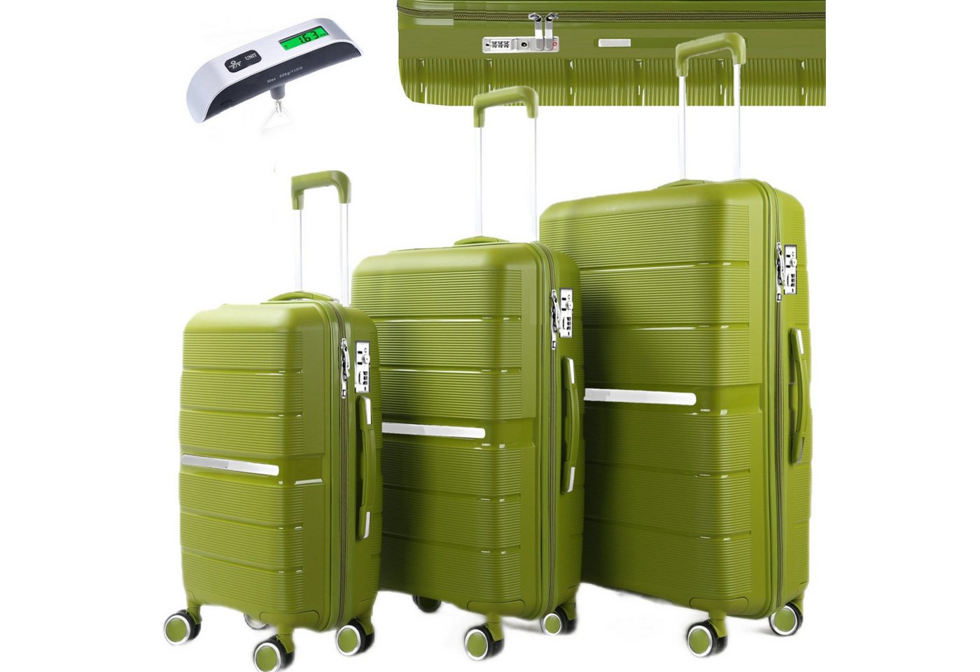 KESSMANN Kofferset 3 teilig Hartschalenkofferset M L XL Koffer + Digitale Kofferwaage, 4 Rollen, (Reisekofferset, 4 tlg., Schloss Teleskopgriff Gepäck Urlaub Zubehör Reise Hartschale Trolley), Reisetasche Kofferset groß mittel klein Handgepäck Gepäck Rollkoffer von KESSMANN