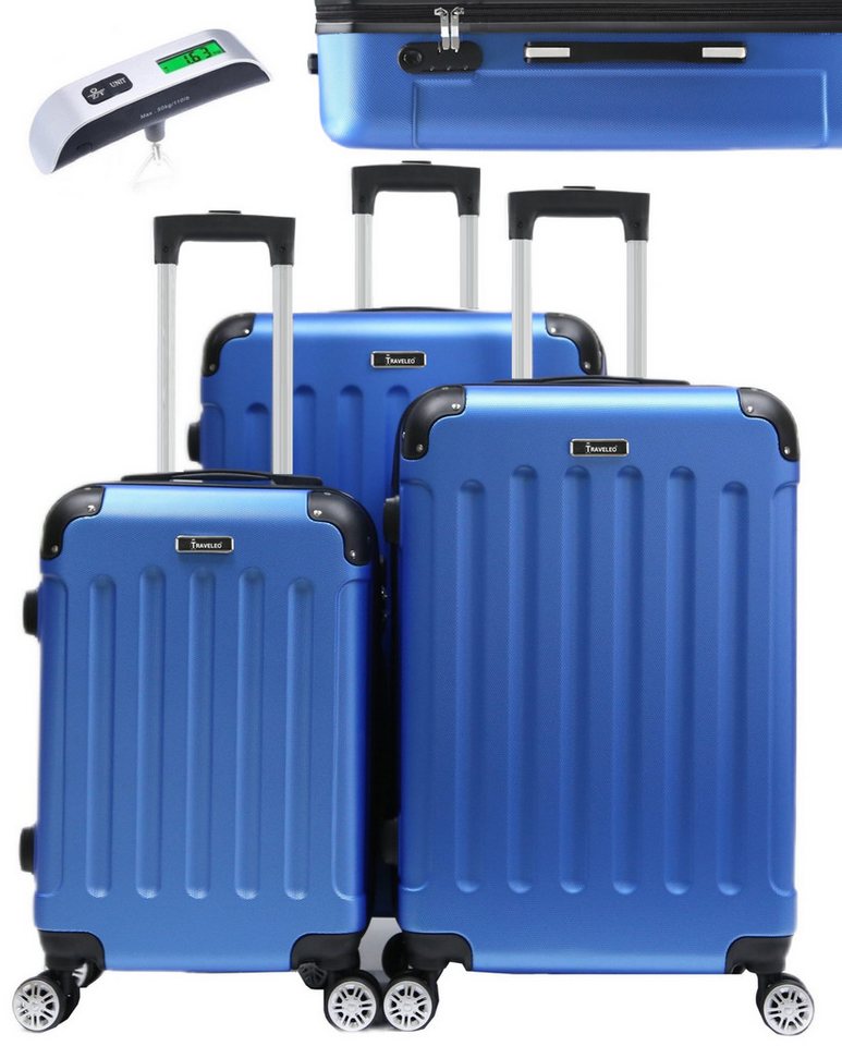 KESSMANN Kofferset 3 teilig Hartschalenkofferset M L XL Koffer + Digitale Kofferwaage, 4 Rollen, (Reisekofferset, 4 tlg., Schloss Teleskopgriff Gepäck Urlaub Zubehör Reise Hartschale Trolley), Reisetasche Kofferset groß mittel klein Handgepäck Gepäck Rollkoffer von KESSMANN