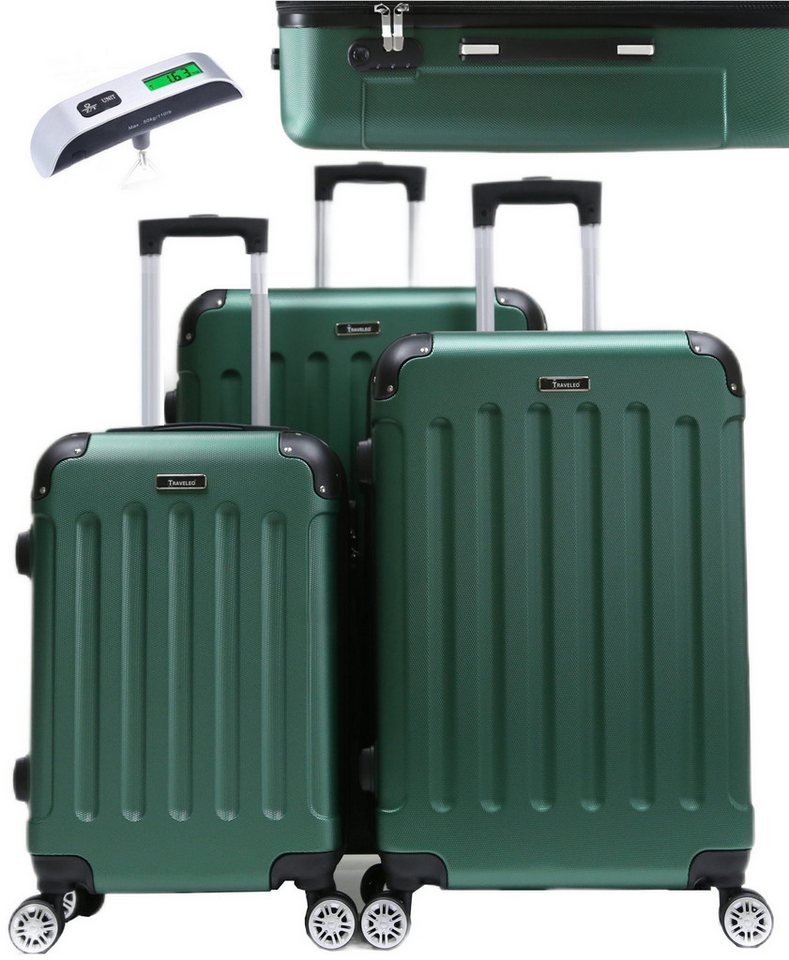 KESSMANN Kofferset 3 teilig Hartschalenkofferset M L XL Koffer + Digitale Kofferwaage, 4 Rollen, (Reisekofferset, 4 tlg., Schloss Teleskopgriff Gepäck Urlaub Zubehör Reise Hartschale Trolley), Reisetasche Kofferset groß mittel klein Handgepäck Gepäck Rollkoffer von KESSMANN