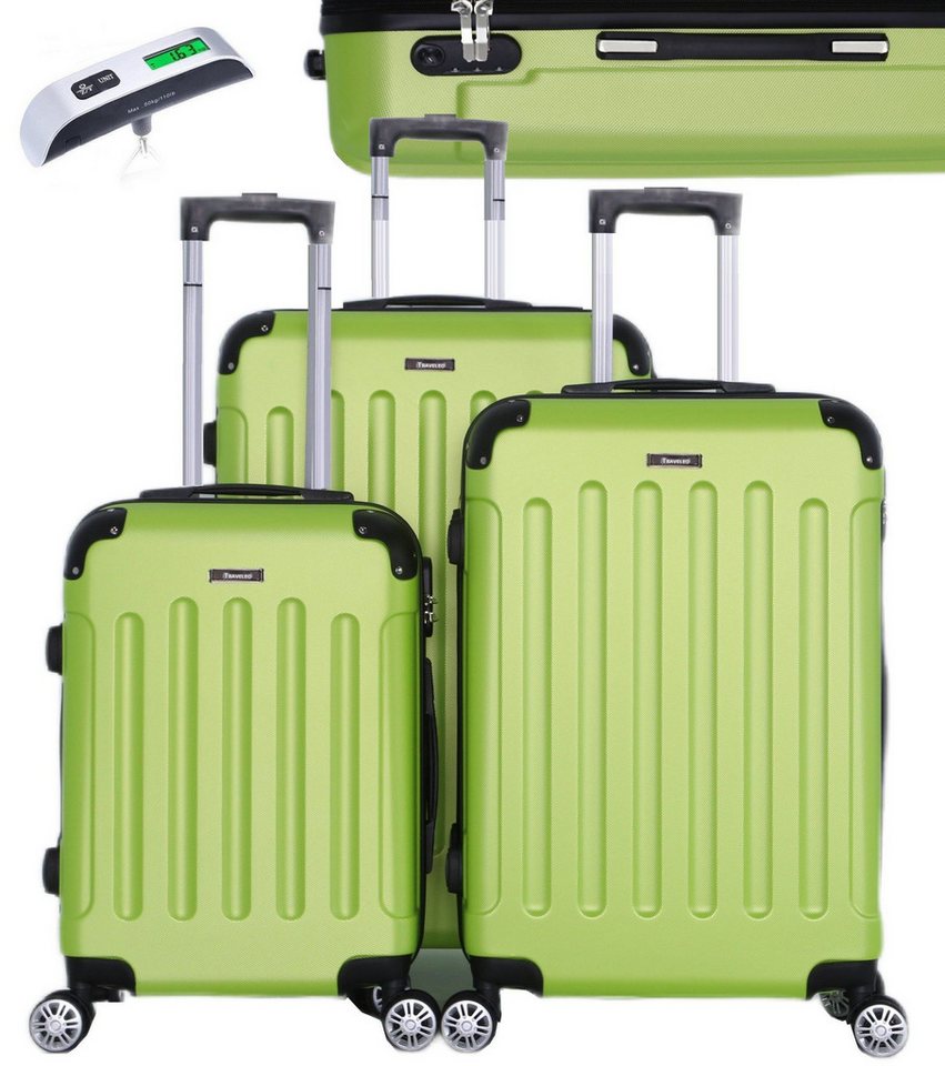 KESSMANN Kofferset 3 teilig Hartschalenkofferset M L XL Koffer + Digitale Kofferwaage, 4 Rollen, (Reisekofferset, 4 tlg., Schloss Teleskopgriff Gepäck Urlaub Zubehör Reise Hartschale Trolley), Reisetasche Kofferset groß mittel klein Handgepäck Gepäck Rollkoffer von KESSMANN