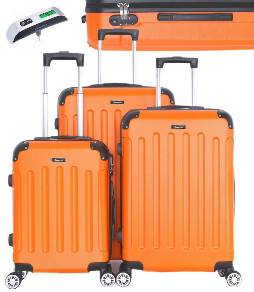 KESSMANN Kofferset 3 teilig Hartschalenkofferset M L XL Koffer + Digitale Kofferwaage, 4 Rollen, (Reisekofferset, 4 tlg., Schloss Teleskopgriff Gepäck Urlaub Zubehör Reise Hartschale Trolley), Reisetasche Kofferset groß mittel klein Handgepäck Gepäck Rollkoffer von KESSMANN