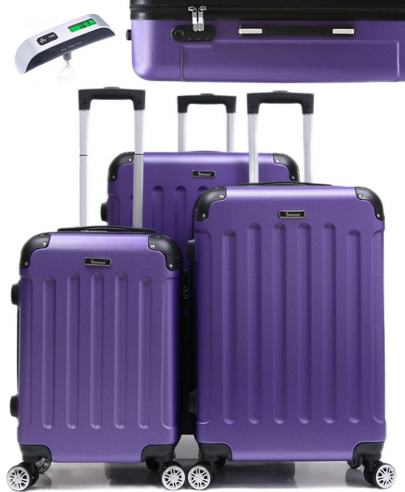 KESSMANN Kofferset 3 teilig Hartschalenkofferset M L XL Koffer + Digitale Kofferwaage, 4 Rollen, (Reisekofferset, 4 tlg., Schloss Teleskopgriff Gepäck Urlaub Zubehör Reise Hartschale Trolley), Reisetasche Kofferset groß mittel klein Handgepäck Gepäck Rollkoffer von KESSMANN