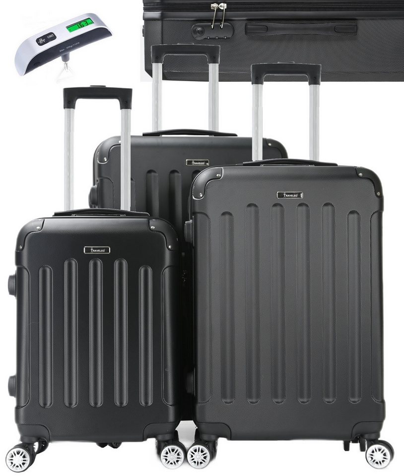 KESSMANN Kofferset 3 teilig Hartschalenkofferset M L XL Koffer + Digitale Kofferwaage, 4 Rollen, (Reisekofferset, 4 tlg., Schloss Teleskopgriff Gepäck Urlaub Zubehör Reise Hartschale Trolley), Reisetasche Kofferset groß mittel klein Handgepäck Gepäck Rollkoffer von KESSMANN