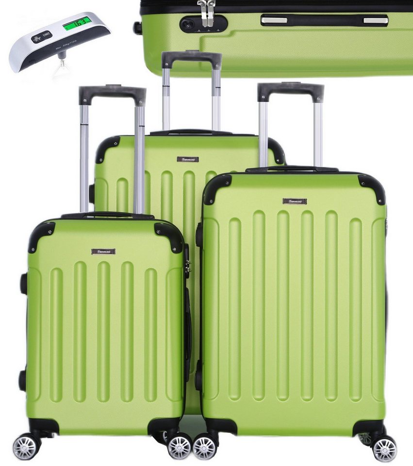 KESSMANN Kofferset 3 teilig Hartschalenkofferset M L XL Koffer + Digitale Kofferwaage, 4 Rollen, (Reisekofferset, 4 tlg., Schloss Teleskopgriff Gepäck Urlaub Zubehör Reise Hartschale Trolley) von KESSMANN