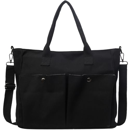 KESUDE Canvas Tasche Handtasche Damen Schwarz Umhängetasche Damen große Tote Bag Schultertasche Arbeitstasche Casual Multifunktionale Crossbody Bag Hobo Bag für Arbeit, Schule, Shopper Lässige täglich von KESUDE