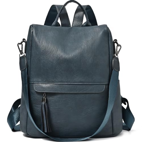 KESUDE Elegant Rucksack Damen Klein - Anti Diebstahl Lederrucksack 2 in 1 Cityrucksack Frauen Rucksacktasche Wasserdichte Schultertasche Casual Tasche Daypack Backpack Damenrucksack, Blau von KESUDE