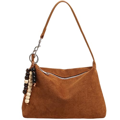 KESUDE Handtasche Damen Klein, Wildleder Tasche Damen Kleine Umhängetasche Crossbody Bag Schultertasche mit Verstellbar Abnehmbar für Frauen Dating Arbeit Reisen Party Einkaufe, Braun von KESUDE