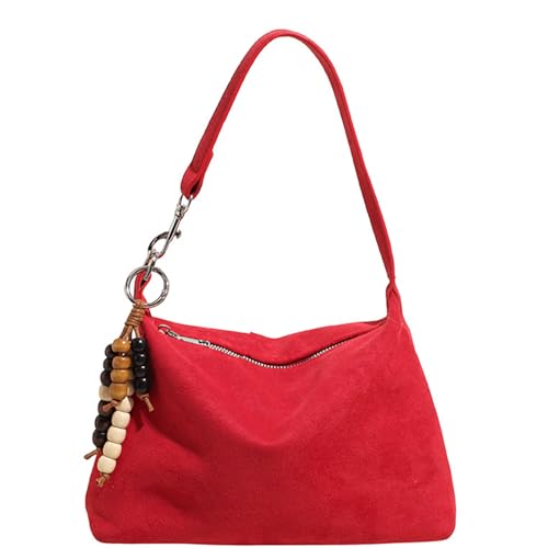 KESUDE Handtasche Damen Klein, Wildleder Tasche Damen Kleine Umhängetasche Crossbody Bag Schultertasche mit Verstellbar Abnehmbar für Frauen Dating Arbeit Reisen Party Einkaufe, Rot von KESUDE