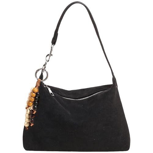 KESUDE Handtasche Damen Klein, Wildleder Tasche Damen Kleine Umhängetasche Crossbody Bag Schultertasche mit Verstellbar Abnehmbar für Frauen Dating Arbeit Reisen Party Einkaufe, Schwarz von KESUDE