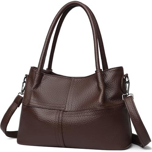 KESUDE Handtasche Damen Mittelgroß Umhängetasche Tote Bag mit Reißverschluss, Tasche Damen PU Leder Schultertasche Shopper Wasserdicht Handbag Hobo Bag für Arbeit, Uni, Alltag und Freizeit, Kaffee von KESUDE