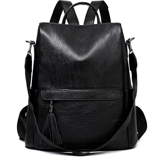 KESUDE Rucksack Damen Klein Rucksack Tasche 2 in 1 Diebstahlsicher Schwarz Lederrucksack Cityrucksack Kleiner Frauen Rücksack Dame Elegant Wasserdichte Schultertasche Casual Daypack Backpack von KESUDE