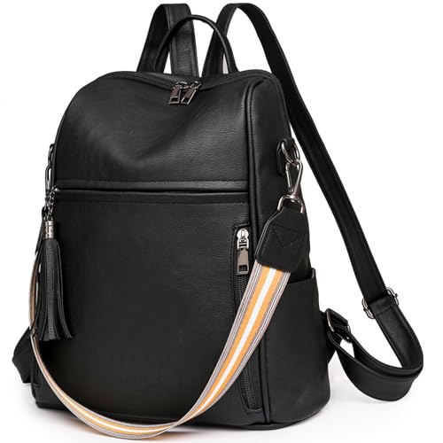 KESUDE Rucksack Damen Schwarz, Rucksack Tasche 2 in 1 Cityrucksack Damen Wasserdicht Lederrucksack Anti Diebstahl Tagesrucksack Schultasche Backpack Women Rucksackhandtaschen für Reise, Freizeit von KESUDE