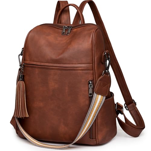KESUDE Rucksacktasche Damen Klein, Rucksack Damen Leder PU Cityrucksack Tasche 2 in 1 Wasserdicht Daypacks Schultasche Rucksackhandtaschen Elegante Rucksäcke sür Reise, Freizeit, Schule - Braun von KESUDE