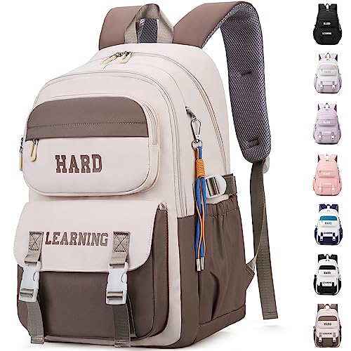 KESUDE Schulrucksack Mädchen Teenager, Groß Schul Rucksack Multi-Tasche Wasserdicht Schulranzen Rucksack Daypacks Backpack School bag Schultasche für Mädchen Damen, Kaffee von KESUDE