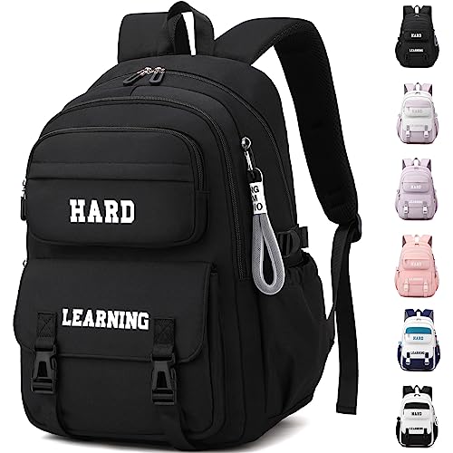 KESUDE Schulrucksack Teenager Schultasche Mädchen Jungen, Schwarz Rucksack Schule Schultasche Multi-Tasche Wasserdicht Schulrazen Daypack Backpack Groß School Bag für Mädchen Damen von KESUDE