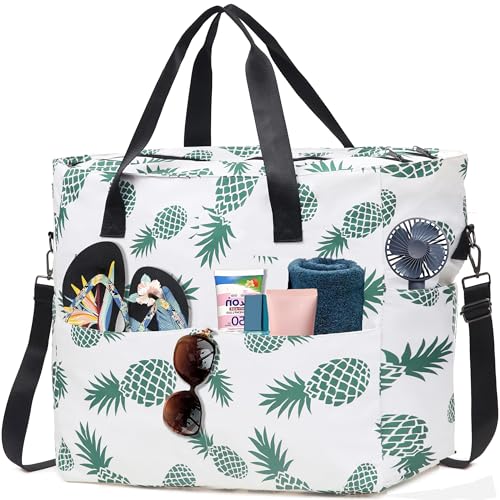 KESUDE Strandtasche xxl Familie Tote Bag mit Reißverschluss Shopper Tasche Damen Groß mit Vielen Fächern Badetasche Beach Bag Reisetasche Handtasche Umhängetasche Saunatasche Strandurlaub für Frauen von KESUDE