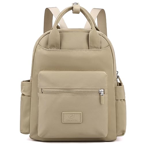 KESUDE damen Rucksack Klein Elegant, Cityrucksack Damen rucksackhandtasche Kleiner Schultertasche 2 in 1 Wasserdicht Damenrucksack Moderne Schultasche Nylon Reiserucksack Daypack für Frauen, Khaki von KESUDE