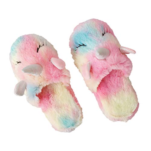KESYOO 1 Paar Regenbogen Einhorn Hausschuhe Winter Herbst Tier Hausschuhe Flauschige Schuhe Weiche Slipper Hausschuhe für Dame Erwachsene Frau Größe L von KESYOO