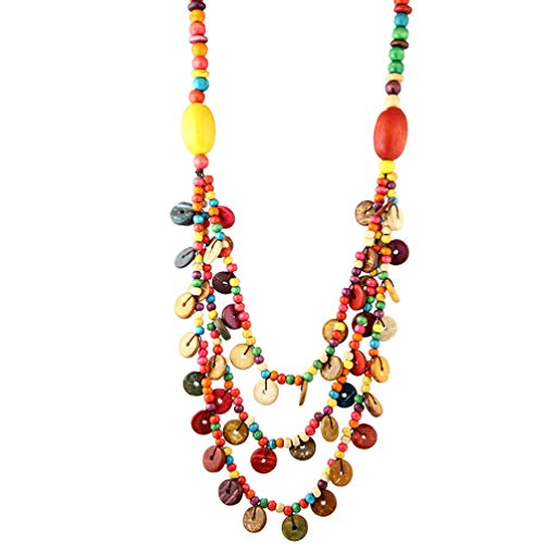 KESYOO Böhmische Mehrschichtige Halskette Kokosnuss Perlen Bunte Perlen Anhänger Halsschmuck Damen Frauen Geschenk Sommmer Party Hawaii Laua Party Schmuck Zufällige Farbe von KESYOO