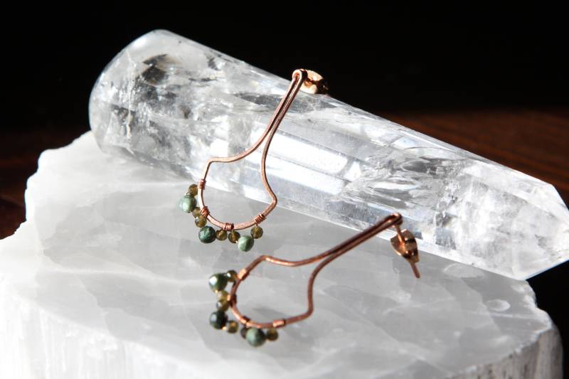 Kupfer Ohrringe Mit Seraphinit Und Gold Glanz Obsidian von KESdesignForYOU