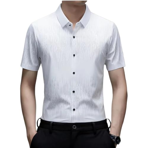 KETAFOUND Button-Down-Hemd Für Herren - Kurzarmhemd Mit Unregelmäßigen Streifen Und Aufdruck, Weiße Eisseide, Slim Fit, Business-Blusen, Sommerhemd In Großer Größe Für Formelle Hoc von KETAFOUND