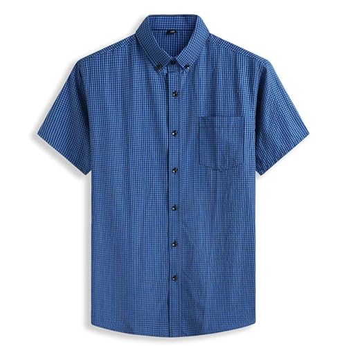 KETAFOUND Herren-Kurzarmhemden – Klassisches Button-Down-Blau Kariertes Hemd, Business-Casual-Oberteile, Schmale Arbeits- Und Bürokleidung Aus 100% Baumwolle In Übergröße, Wie Abgebi von KETAFOUND