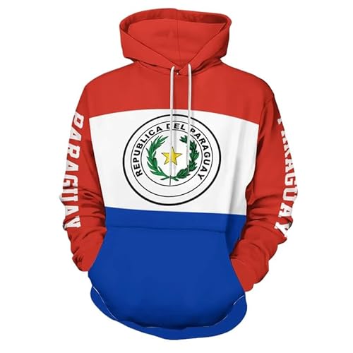 KETAFOUND Kapuzenpullover Für Herren Und Damen – Pullover Mit Kordelzug Und Beuteltasche, 3D-Kapuzenpullover Mit Paraguay-Flagge, Lässiges Herbst-Unisex-Outfit-Oberteil Zum Joggen Im Ur von KETAFOUND