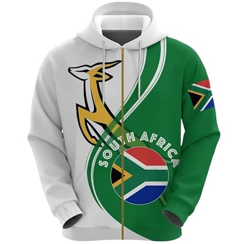 KETAFOUND Kapuzenpullover Mit Südafrikanischer Nationalflagge Und Kartenaufdruck – Bequemes Oberteil Mit Reißverschluss Und Kapuze, Langärmlige Springboks-Sweatshirtjacke, Übergröße von KETAFOUND