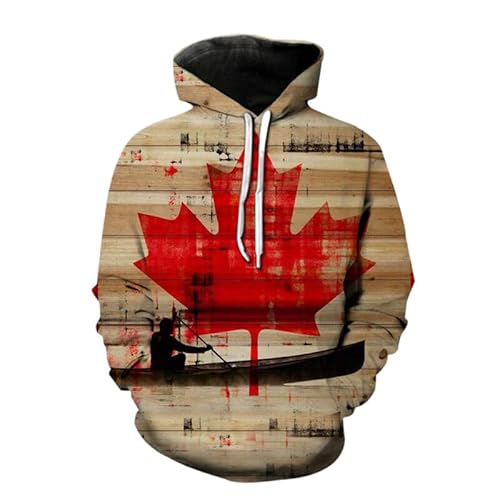 KETAFOUND Unisex 3D Kanada Flagge Hoodie - Männer Frauen Kordelzug Pullover Distressed Kapuzen Sweatshirts, Paar Top Mit Taschen Pullover Herbst Winter Übergröße Jacke Gelb 2XL von KETAFOUND
