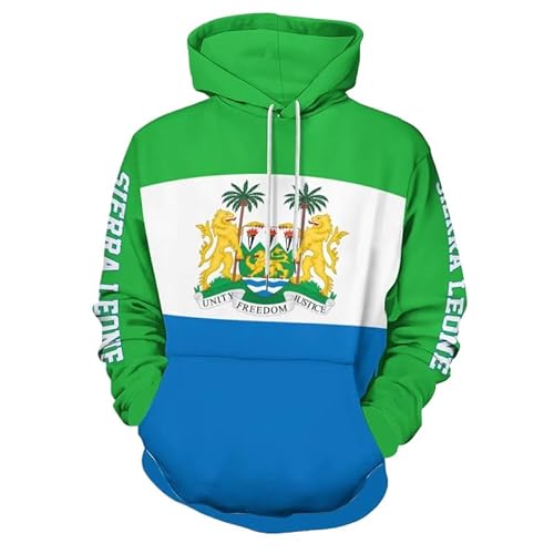 KETAFOUND Unisex 3D Sierra Leone Flagge Hoodie - Männer Frauen Kordelzug Pullover Nationales Emblem Kapuzenpullover, Paar Top Mit Taschen Pullover Herbst Winter Übergröße Jacke Sierra von KETAFOUND