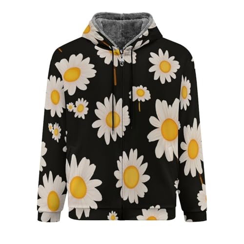 KETAFOUND Warme Winterjacke Für Herren – Jacken Mit Blumen- Und Gänseblümchen-Aufdruck, Kapuzenpullover, Durchgehender Reißverschluss, Thermo-Sweatshirt Mit Langen Ärmeln, Übergrö von KETAFOUND