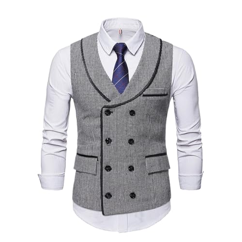 KETAFOUND Zweireihige Herrenwesten – Modische Tweed-Patchwork-Beiläufige Gestreifte Steampunk-Weste, Herren-Hochzeits-Slim-Fit-Revers-Schwarz-Weiß-Jackenweste, Wie Abgebildet, M von KETAFOUND