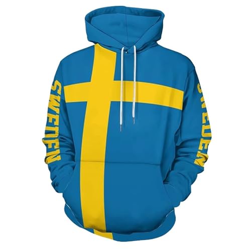 Kapuzenpullover Mit Schwedischem Flaggenemblem Für Herren Und Damen – Sweatshirt Mit Kapuze Und Kordelzug Und 3D-Streifendruck, Lässiges Oversize-Oberteil Aus Polyester Mit K von KETAFOUND