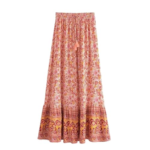 Langer Damenrock Mit Blumenmuster – Elastischer Faltenrock Mit Hoher Taille Und Schnürung Aus Baumwolle, Fließender Maxirock In A-Linie, Modischer, Eleganter Sommerrock Im ETH von KETAFOUND