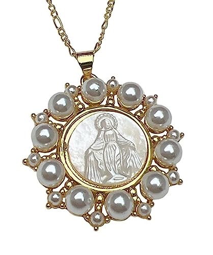 KETLIXS Perlmutt Jungfrau Maria Medaillen Halskette,18 Karat Vergoldete Perlenkette for Damen,Religiöser Glaube Anhänger KETLIXS Perlmutt Jungfrau Maria Medaillen Halskette,18 Karat Vergoldete Perlenkette for Damen,Religiöser Glaube Anhänger von KETLIXS