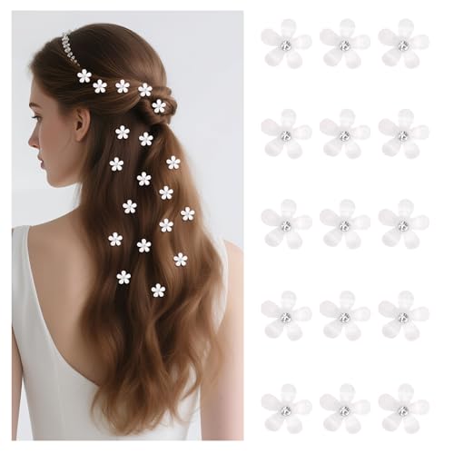 KEUKORZ 20 Stück Mini Weiße Strass-Blumen-Haarklammern, dekorative Hochzeits-Brauthaarspangen und -Haarnadeln für Mädchen und Frauen von KEUKORZ