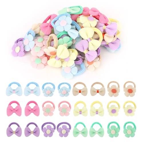 KEUKORZ Kleine Haargummis - 48 Stück Niedliche Schleifen Blumen Haaraccessoires für Frauen - Bunte Mini Haargummis für Styling und Feiertage(6 Farben) von KEUKORZ