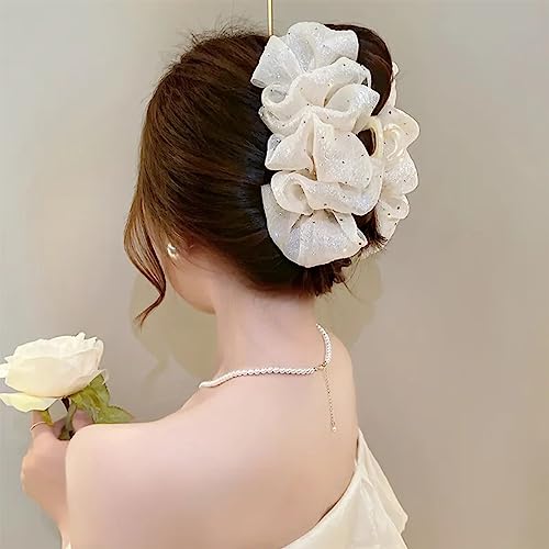 Blasenclips mit Schleife, Chiffon-Seidenhaarklammern für dickes Haar, große Seidenblumen-Schleife, Haarklammer für Frauen (2 Stück, weiß-A) von KEVGNRO