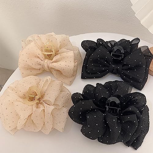Bow Bubble Clips, Chiffon Silk Hair Clips for Thick Hair, Large Silk Flower Bow Hair Claw Jaw Clips for Women (4pcs) von KEVGNRO