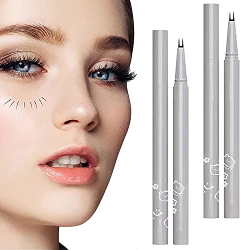 Double Tip Lower Eyelash Pencil, 0.01mm Waterproof Liquid Eyeliner, Waterproof Double-tip Eyelash Pencil, Two-Claw Liquid Eyeliner Pencil (2pcs Grey Brown) von KEVGNRO