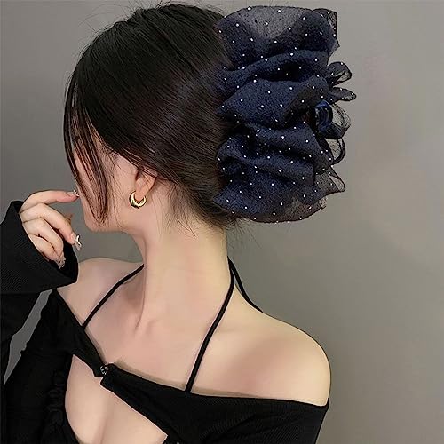 Haarspangen mit Schleife, Chiffon-Seide für dickes Haar, große Seidenblumen-Schleife, Haarklammer für Frauen (2 Stück, schwarz-A) von KEVGNRO