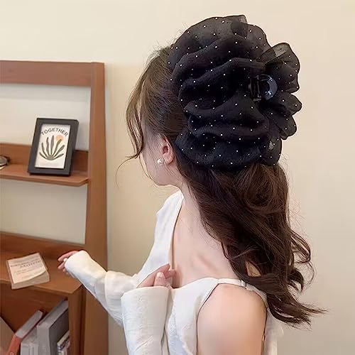 Haarspangen mit Schleife, Chiffon-Seide für dickes Haar, große Seidenblumen-Schleife, Haarklammer für Frauen (2 Stück, schwarz-B) von KEVGNRO