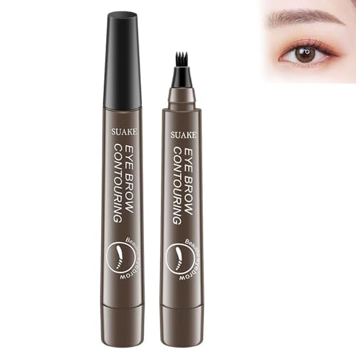 SUAKE Eyebrow Contouring Pen, SUAKE Augenbrauenstift mit Gabelspitze, wasserfest, wischfest, langlebig, 4-Spitzen-Microblade-Brauenstift, leicht zu formen natürliche Augenbrauen (4#) von KEVGNRO