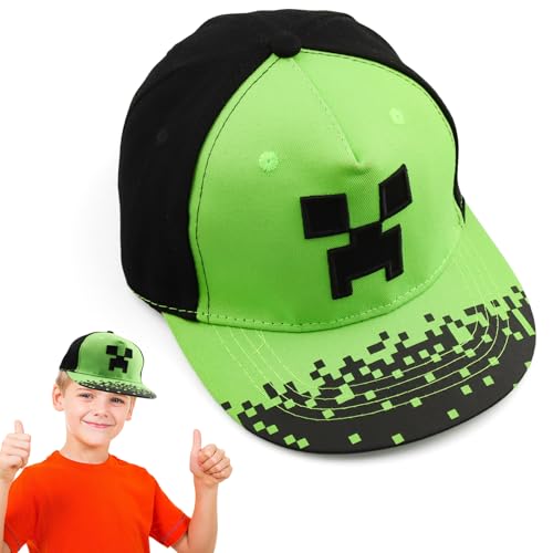 Cartoon Design Baseballmütze,Verstellbare Baseballmütze Sonnenmütze,Miner Outdoor Sports Casual Baseballmütze,Creeper Baseball Cap Kinder，Schwarz Und Pixelig Grün Grid Sonnenhut Basecap Kappe (H+L) von KEVRDRT