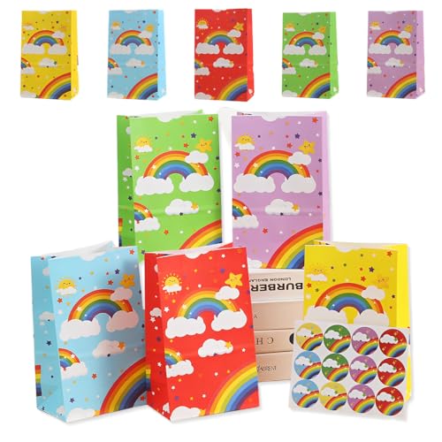 10 Stück Regenbogen geschenktüten kindergeburtstag, Regenbogen papiertüten bunt, wunderschöne Muster, Geburtstagsgeschenktüten für Jungen und Mädchen. von KEWUF