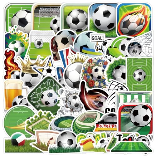 50 Stück Fußball Sticker, Fussball Sticker, Wasserdichte Fußball Aufkleber, Kreatives Sport Wasserdicht Aufkleber, Aufkleber Wasserflaschen, für Laptop Skateboard Koffer Helm Auto Fahrrad von KEWUF