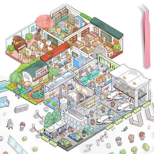 KEWUF 10 Sets 3D House Stickers, Miniatur Haus Sticker 3D, 3D Sticker Scene, Haus Aufkleber Machen Sie Ihren Eigenen, Relief Stress für Erwachsene und Kinder mit 1 Pinzetten(A) von KEWUF