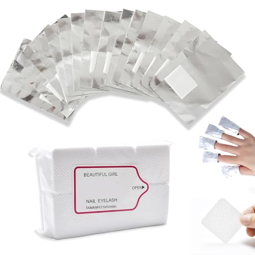 KEWUF 100 Stück Nail Polish Remover Wraps Pads und 300 Stück Zelletten für Gelnägel, Nagellack Remover Pads, Aluminiumfolie Nagellack Remover Pads Gellack schnell und sanft entfernen zu können von KEWUF