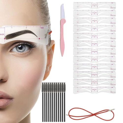 KEWUF 12 Pcs augenbrauen schablone, Augenbrauen Schablonen Satz, DIY Stempel Schablone, Braue Makeup Formung Werkzeug Enthält 12 Stücke Wiederverwendbare Schablone und 50 Augenbrauenstifte von KEWUF