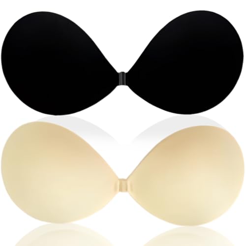KEWUF 2 Paar Klebe BH Push-Up, BH-Rückenfrei Trägerloser, Ohne Träger Unsichtbarer, Trägerloser BH zum Kleben, Trägerloser Sticky Bra, Ohne Träger Unsichtbarer, Invisible Bra - B cup von KEWUF